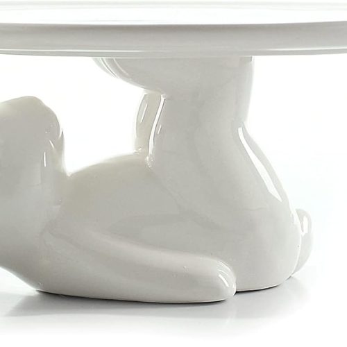 Cupcake Stand, Easter Decorations, Ceramic Dessert Plates for Eggs and Cookies, Bunny Candy Dish Gifts, 8.3 Inch White
