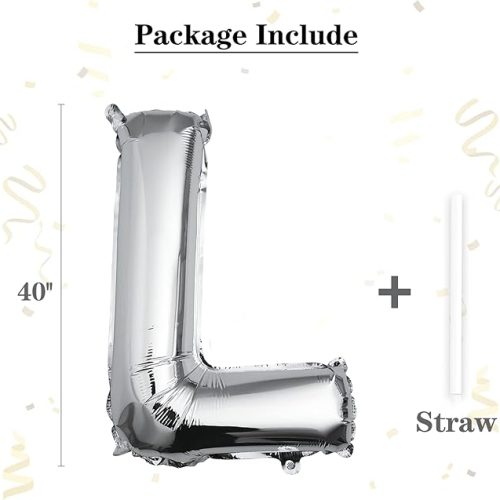 40 inch Silver Letter L Balloon, Big Size Alphabet Foil Mylar Helium Balloons for Birthday Party Celebration Wedding Anniversary Baby Shower Decorations Supplies Alphabet L