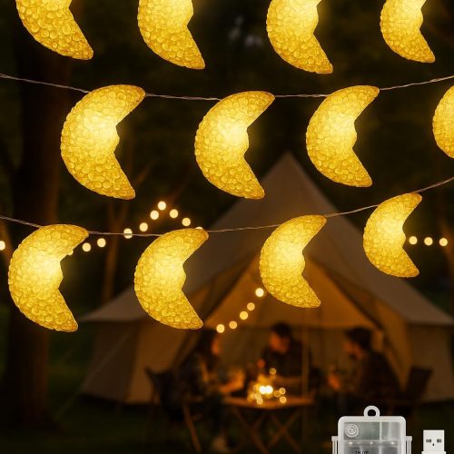 Moon String Lights, 9.8FT 20 LED Decorative Fairy Lights, USB & Battery Powered for Bedroom, Party, Dorm, Camping, Mother’s Day, Holiday and Everyday Home Decor