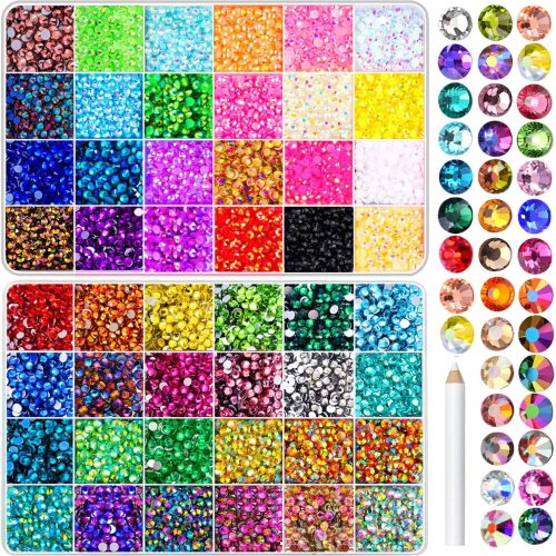 1 48000Pcs Gems for Crafting,Resin Jelly Rhinestones for Crafting, 48 Color 3mm Flatback Gems for Diamond Art DIY Crafts Clothing Shoes Nail Art Decoration