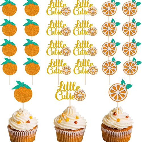 36 Pieces Little Cutie Glitter Cupcake Toppers, Orange Cupcake Picks for Citrus Theme Party, Baby Shower Kids Birthday Party Decorations