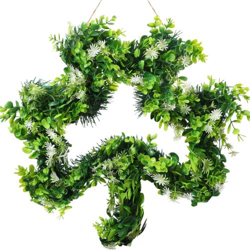 St Patricks Day Wreath for Front Door St Patricks Day Decorations 17 Inches Artificial Lucky Shamrock Door Wreath Handmade Irish Sign with Grass and Green Decorations for Home Wall Window car