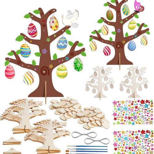 24 Pack 3D Wooden Easter Egg Tree Craft Kit for Kids Make You Own Easter Egg Tree DIY Wooden Easter Art and Craft for Girls Boys Easter Decoration Easter Gifts