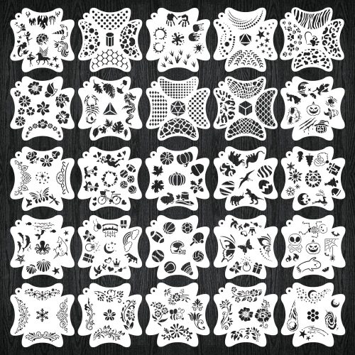 25 Set Face Paint Stencils - 265 Pcs Flowers Plants Sports Animals Shapes Elements Face Tattoo Stencils for Party Holiday Halloween