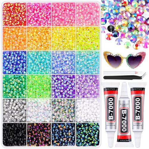 1 16000Pcs Resin Rhinestones for Bedazzling with B7000 Jewelry Glue, 4MM Colorful Gems Flatback Rhinestones for Crafting, Crystal for DIY Crafts Clothing Tumblers Mugs Shoes Fabric Decor Nail Art