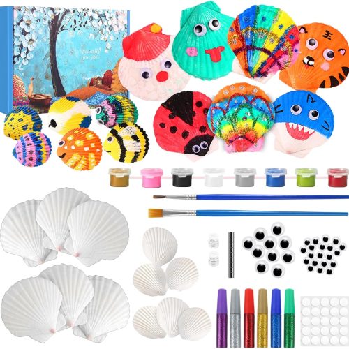 Kids Sea Shell Painting Kit, Arts & Crafts Gifts for Boys Girls, DIY Creative Activity Art Toys with Refrigerator Magnets, Kids Christmas Birthday Gifts Children Toys for Ages 5 6 7 8 9 10 Year Olds