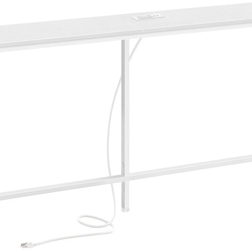 1 Console Table with Outlet, 63 Inch Sofa Table with Charging Station, Narrow Entryway Table, Skinny Hallway Table, Behind Couch Table, for Living Room, Plants, White