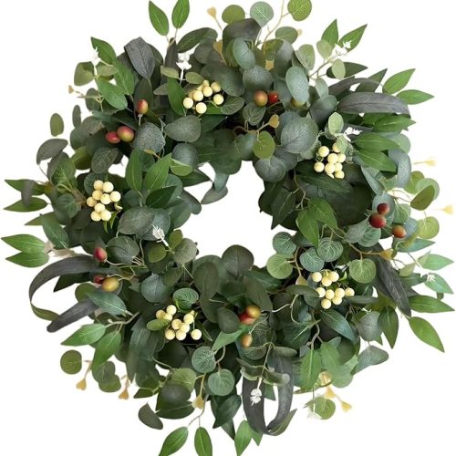 24 Inch Eucalyptus Wreaths for Front Door,Spring Summer Fall Autumn Winter Wreaths,Large Eucalyptus Greenery Wreath with Olive Leaves Berries for Front Door Outdoor Farmhouse Decor All Seasons