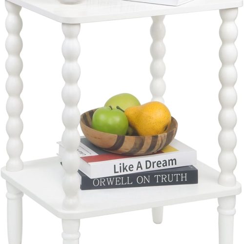 1 White End Table, Small Side Table with Storage Shelf, 2-Tier Modern NightStand for Bedroom, Living Room, Small Spaces (White)