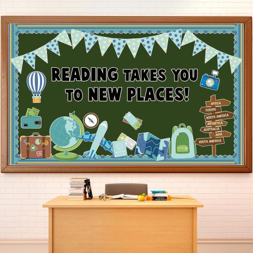 1 Reading Travel Bulletin Board Decorations Set Classroom Reading Adventure Begin Motivational Themed Bulletin Board Cutouts True North Vbs Decorations Home School Library Wall Decor Teacher Supplies