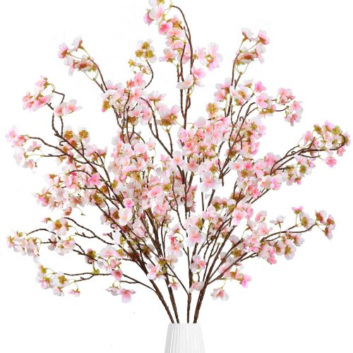 1 Artificial Cherry Blossom Flowers 4 Pcs Faux Cherry Blossom Stems Faux Silk Cherry Blossom Branches 41’’ Fake Flowers Long Stems for Vase Arrangements Home Wedding Table Decor (Pink)