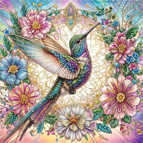 1 Hummingbird Diamond Painting Kits for Adults, Birds Diamond Art Kits for Beginners, Flowers Gem Art Painting Kits, DIY 5D Diamond Dots Paint by Diamonds Arts and Crafts Home Decor 12x12 inch