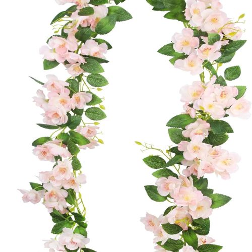 1 Artificial Cherry Blossom Flower Vine Hanging Champagne Cherry Blossom Flower Silk Garland Hanging Vines Faux Flowers for Outdoors Spring Wedding Party Home Table Centerpiece Arrangement Decor