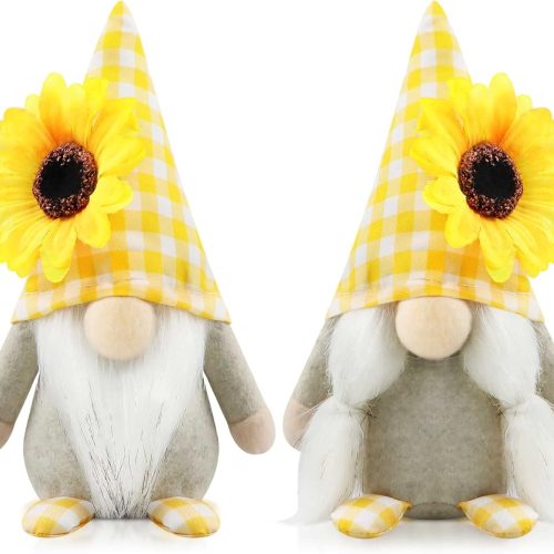 1 Set of 2 Spring Gnomes Sunflowers Summer Easter Decorations Handmade Figurines for Home Kitchen Farmhouse Tiered Tray Holiday Festival Party