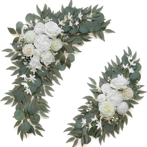 1 Artificial Flower Swag Set of 2 for Wedding Welcome Signs Floral Decorations, White Wedding Arch Flowers for Wedding Ceremony