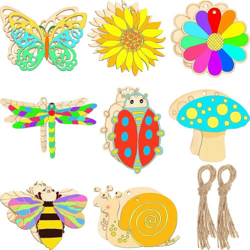 1 Unfinished Wooden Cutouts Butterfly Wood Slices Flower Unfinished Wood Cutouts Blank Wooden Paint Crafts for Kids Painting, DIY Crafts Home Decoration Craft Project, 8 Styles (40)