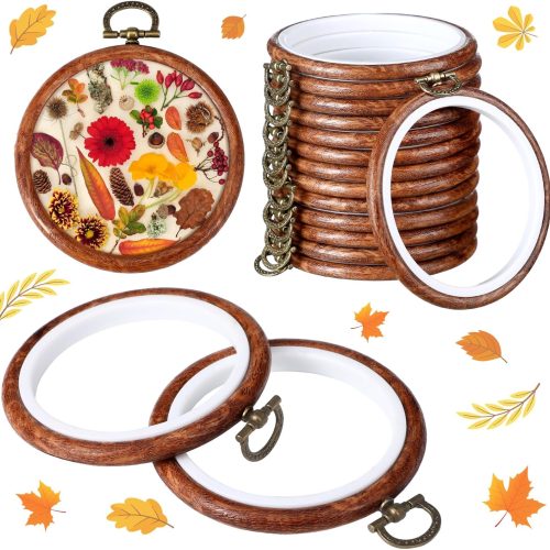 1 15 Pcs 3 Inch Embroidery Hoop Frame Set Decorative Imitated Wood Embroidery Hoop Display Circle Spring Rubber Cross Stitch Wood Frame Kits for Spring Valentines Day Art Craft Sewing DIY Gifts