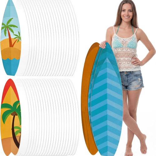 1 24 Pcs DIY Paper Surfboards Surfboard Shape Cardboard DIY Paper Craft for Summer Beach Surf Party Decorations Board Wall Decor(8.5 x 31 Inch)