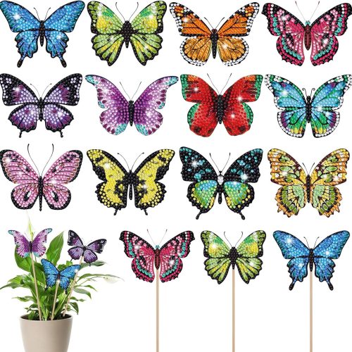 1 12 Pcs Butterfly Diamond Painting Kits for Garden Decor Spring Butterfly Garden Stake Diamond Art Craft Kits for Adults Colorful Butterfly Crafts Diamond Art Accessories