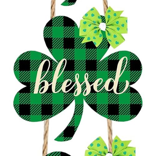 1 St.Patrick's Decorations for Home Lucky Blessed Happy St.Patrick's Day Door Sign for Front Door St.Patrick's Decor Shamrock Clover Wooden Hanging Signs Home Outdoor Wall Decor