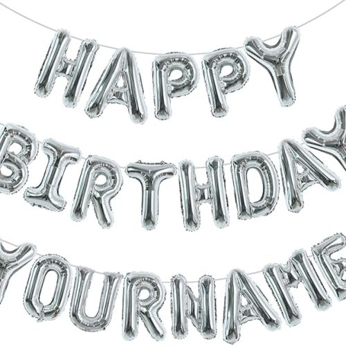 65 Pcs 16 Inch Silver Happy Birthday Balloons and 2 Sets A-Z Foil Letters Balloons DIY Personalized Phrase Banner for Birthday Celebration Halloween Thanksgiving Christmas Party Decorations