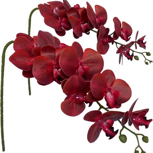 1 Artificial Phalaenopsis Flowers Branches 9 Large Blooms Artificial Orchid Flowers Stem Plants 42 Inches 2 Pcs for Home Wedding Décor (Red)