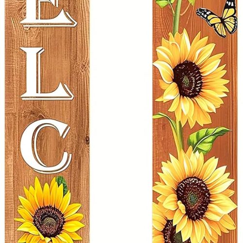 1 Welcome Spring Summer Floral Porch Sign Sunflower Banner Door Sign Decorations Hanging Door Banner Spring Summer Decorations for Front Door Indoor Outside Home Yard Porch Wall Decor