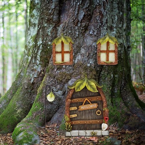 1 Outdoor Statues Garden Decoration,Garden Sculpture Figurine,Yard Statuette Garden Accessories Resin Statues,Gardening Supplies Garden Statuary Ornament,Trees Decoration Glow in The Dark