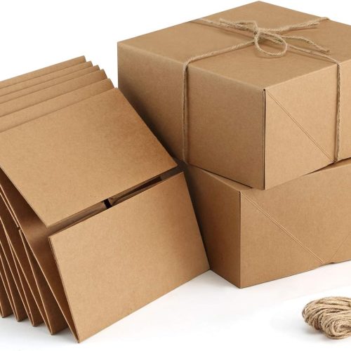 1 Premium Gift Boxes 10 Pack 8 x 8 x 4 Brown Paper Gift Boxes with 20 Meters Hemp Rope for Christmas Gifts, Bridesmaid Proposal Boxes, Easy Assemble Boxes