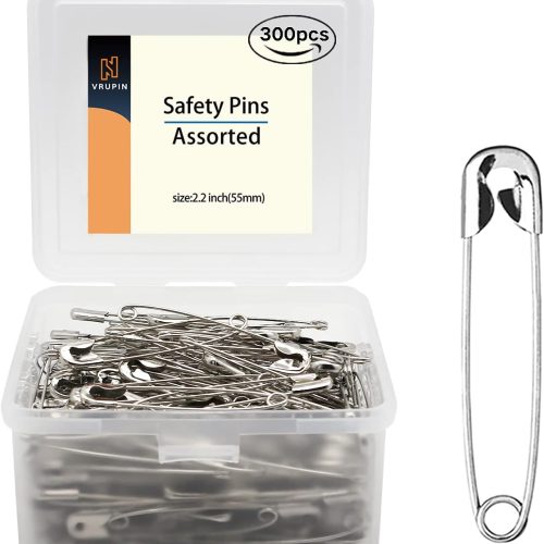 1 300 PCS Safety Pins, 2.2Inch/54mm, Nickel, Silver, Metal, Bulk, Small, Multipurpose, Extra Strong, Wide Use, Safety Pins for Clothes, Home, Office