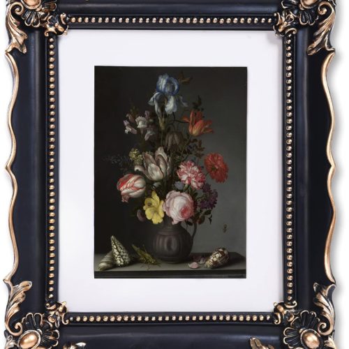 1 8x10 Vintage Picture Frame with Embossed Flower Design, Black Ornate Frame for 8x10 or 5x7 Pictures with White Mat, Hand-Crafted Resin Antique Frames for Tabletop & Wall Hanging, Home Decor (Black)