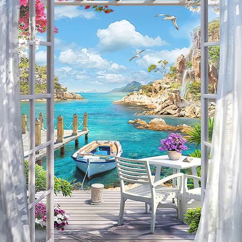 Wwwuscom Paint by Number for Adults Beginner Canvas Landscape Beach - Painting by Numbers Kits with 4 Brushes and Acrylic Paint(16X20 Inch)