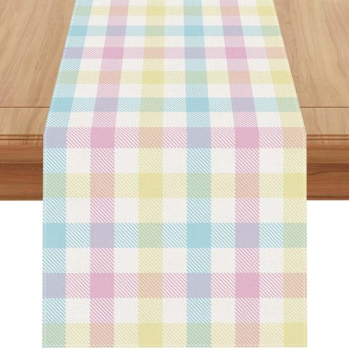 Buffalo Check Plaid Spring Table Runner Farmhouse Spring Summer Easter Home Kitchen Dining Room Table Decorations 13x72 Inch