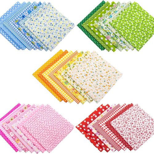 35 Pack Cotton Print Fabric Bundle Squares 9.8"x9.8" Quilting Sewing Floral Precut Sheets for DIY Scrapbooking Dot Pattern (Bright Colors: Red & Blue Yellow Pink Green)
