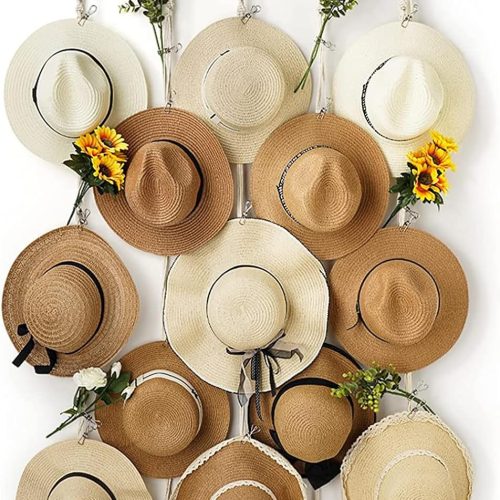 Macrame Hat Rack for Wall 31x53 in Hat Organizer with 15 Clips Hanging Hat Hanger Holder for Women Wide Brimmed Hat Storage for Fedora Boho Decorative Display
