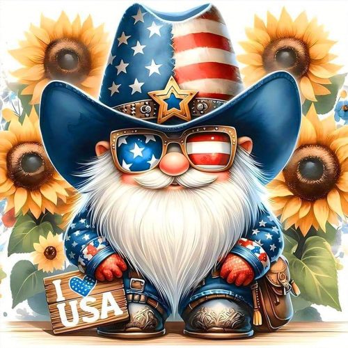 5D DIY Diamond Painting Kits for Adults, US Flage Independence Day Gnome Full Drill Embroidery Cross Stitch Crystal Rhinestone Paintings Pictures Arts Wall Decor Painting Dots Kits 11.8X11.8in