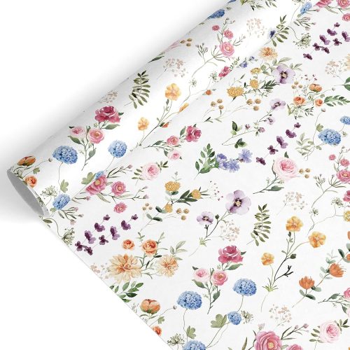 Spring Flower Wrapping Paper -Mini Roll- 17In x 32.8Ft Watercolor Wildflower Gift Wrap Paper Colorful Floral Craft Paper for Birthday Wedding Party Mother's Day Packing Supplies