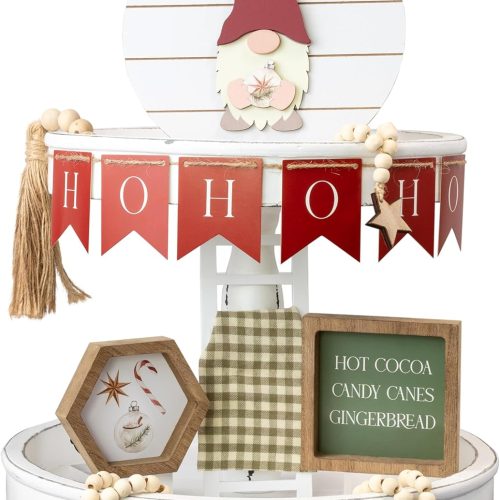 Beautiful Tiered Tray Decor Set for Christmas - Interchangeable All Season Decorations Bundle Incl. Spring, Valentines Day & More - Modern Farmhouse Centerpiece for Home & Kitchen Decor