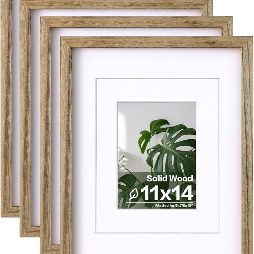 11x14 Picture Frames with Plexiglass, Display Pictures 5x7/8x10 with Mat or 11x14 Without Mat Set of 4 for Tabletop and Wall Mounting, Carbonized Brown