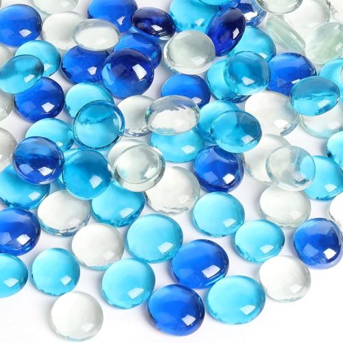 5 Lb Flat Glass Marbles, 500PCS Blue Mixed Color Flat Gems Decorative Glass Stones Vase Filler Beads Table Scatter Decor