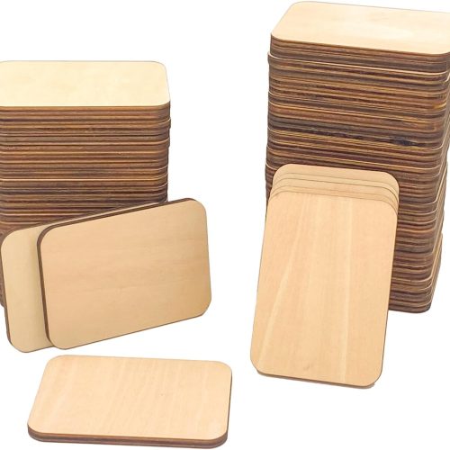 60 Pieces Unfinished Basswood Rectangles 2.5x3.5 in 3/16 Thick Plywood Tiles for Burning Painting Crafts