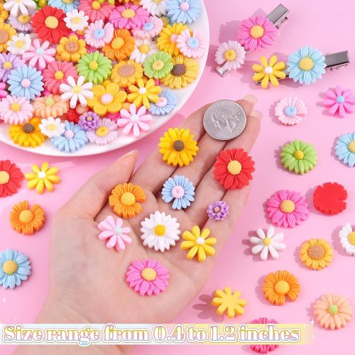 100PCS TINKRSTUFF Flower Slime Charms Cute DaisyFlatback Resin Charms for Slime, Kawaii Random Decoden Charm for Embellishments Phone Junk Case Charms Bulk,Hairpins Scrapbooking Crafting DIY Decor