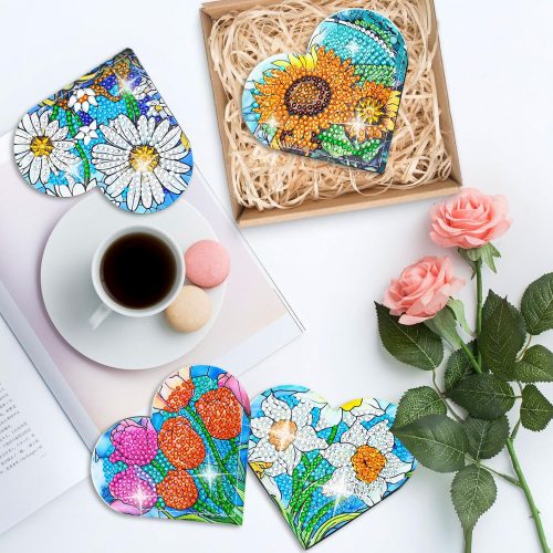 4 Pcs Diamond Painting Bookmark, DIY Corner Book Makers for Adults Book Lovers, Diamond Dot Art Beginners, Small Diamond Art Kits, Paint by Art Crafts Gift for Women Girls (Heart Flower)