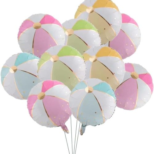 12PCS 18" Beach Ball Shaped Mylar Balloons for Summer Beach Pool Party Birthday Party Decoration, Reusable Foil Balloon