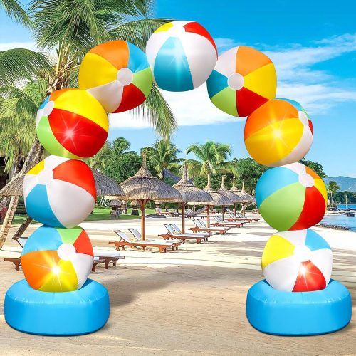 8FT Winter Inflatable Beach Ball Arch Blow Up Arch Built-in 5 LED Lights for Winter Inflatables Outdoor Decorations Birthday Party Favors Spring Party Supplies for Pool Beach Yard Lawn Garden Decor