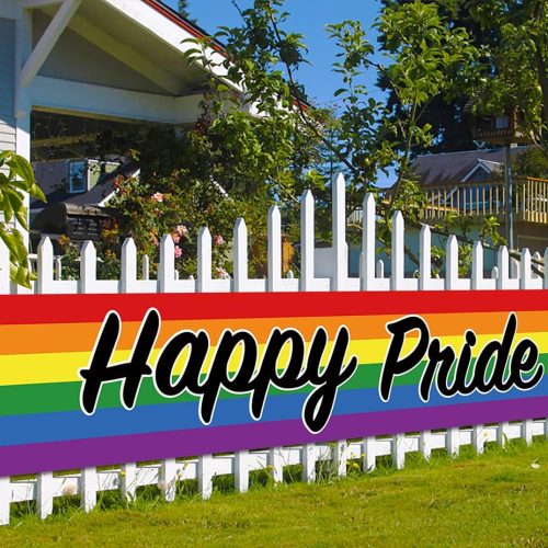 4 Happy Pride Fence Banner Rainbow LGBTQ+ Large Outdoor Pride Month Parade Banner Front Yard Garden Decoration Sign