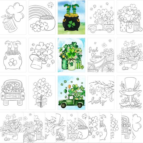 36PCS 8x10 Inches St. Patrick's Day Coloring Pages for Kids, Bulk Color Your Own Sanit Patricks Shamrock Paper Crafts Party Favors, Small Coloring Sheets Holiday Gifts