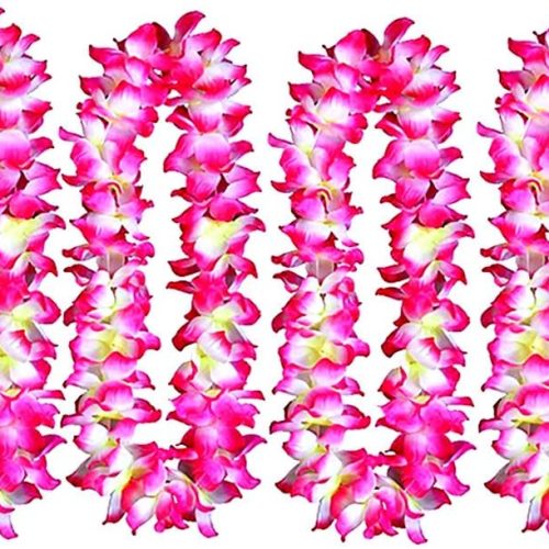 Hawaiian Hula Leis Dance Wreath Garland Artificial Flowers Fabric Neck Loop for Luau Party Costumes (Pink;4pcs)
