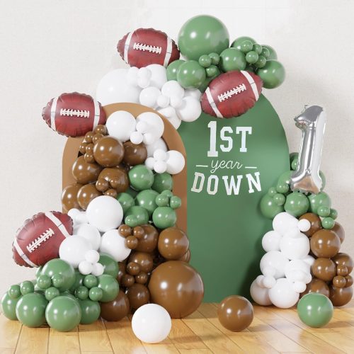 131PCS Football Balloon Arch Garland Kit, Green, Brown and White Balloons for 1st Down Football Birthday, Baby Shower, and Sports Theme Party Decorations