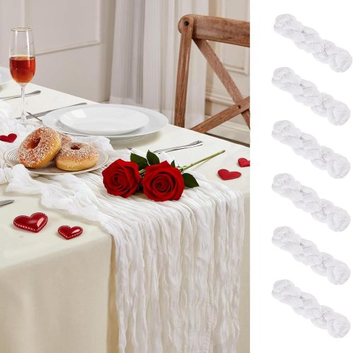 6 Pack White Cheesecloth Table Runner 10FT Long Valentine's Day Boho Gauze Table Runner Rustic Sheer Runner for Spring Wedding Bridal Baby Shower Birthday Party Table Decor Easter Decorations